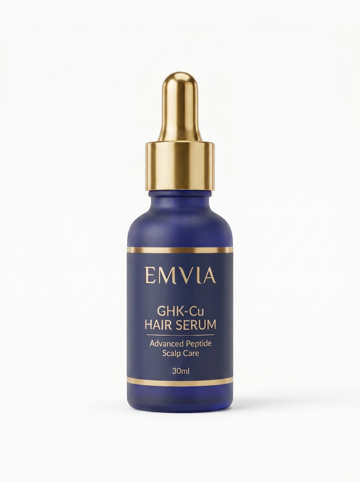 Emvia GHK-Cu Hair Serum 30ml, navy bottle with gold dropper
