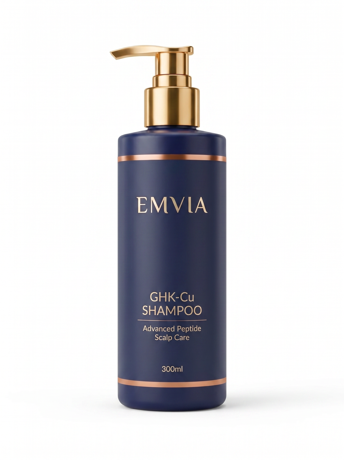 Emvia GHK-Cu Shampoo 300ml, navy bottle with gold pump